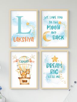 My Kids Wall - Hot Air Balloon Personalised Wall Art (Framed)-Beige (32x23 cm)