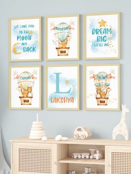 My Kids Wall - Hot Air Balloon Personalised Wall Art (Framed)-Beige (32x23 cm)