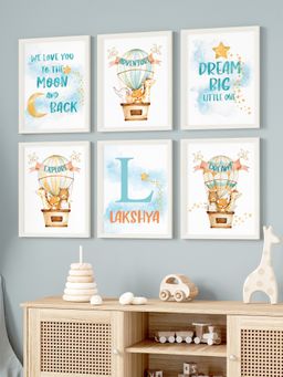 My Kids Wall - Hot Air Balloon Personalised Wall Art (Framed)-White (32x23 cm)