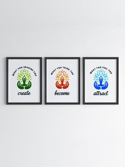 My Kids Wall - Inspirational Buddha Wall Art (Framed Set of 3)-Black (32x23 cm)