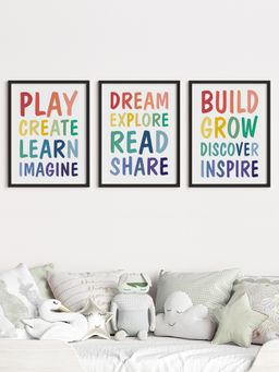 My Kids Wall - Kids Playroom Wall Art (Framed Set of 3)-Black (44.5x32.5 cm)