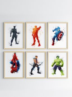 My Kids Wall - Marvellous Superheroes Warercolor Wall Art (Framed)-Beige (32x23 cm)