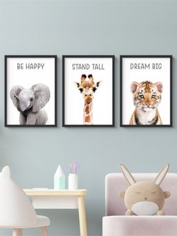 My Kids Wall - Motivational Baby Animals Wall Art (Framed)-Black (32x23 cm)