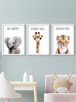 My Kids Wall - Motivational Baby Animals Wall Art (Framed)-White (32x23 cm)