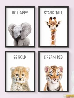 My Kids Wall - Motivational Baby Animals Wall Art (Framed)-Black (32x23 cm)