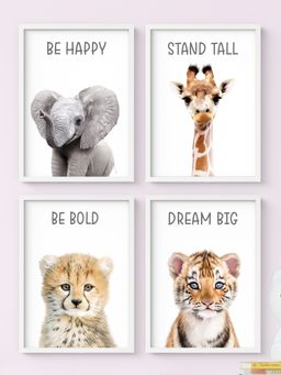 My Kids Wall - Motivational Baby Animals Wall Art (Framed)-White (32x23 cm)