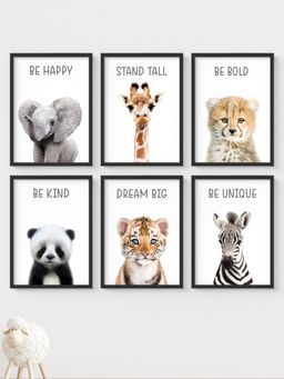 My Kids Wall - Motivational Baby Animals Wall Art (Framed)-Black (32x23 cm)