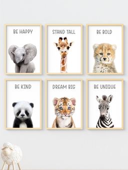 My Kids Wall - Motivational Baby Animals Wall Art (Framed)-Beige (32x23 cm)