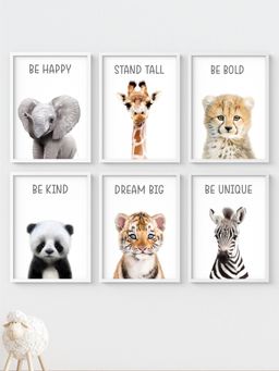 My Kids Wall - Motivational Baby Animals Wall Art (Framed)-White (32x23 cm)