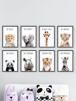 My Kids Wall - Motivational Baby Animals Wall Art (Framed)-Black (32x23 cm)