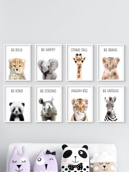 My Kids Wall - Motivational Baby Animals Wall Art (Framed)-White (32x23 cm)