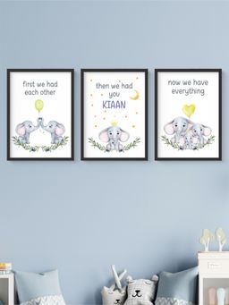 My Kids Wall - Now We Have Everything Personalised Wall Art (Framed Set of 3)-Black (32x23 cm)