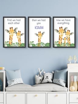 My Kids Wall - Now We Have Everything Personalised Wall Art (Framed Set of 3)-Black (32x23 cm)