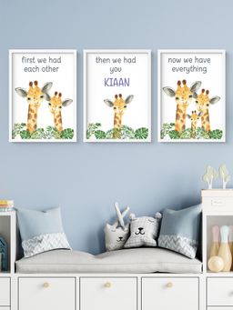 My Kids Wall - Now We Have Everything Personalised Wall Art (Framed Set of 3)-White (32x23 cm)