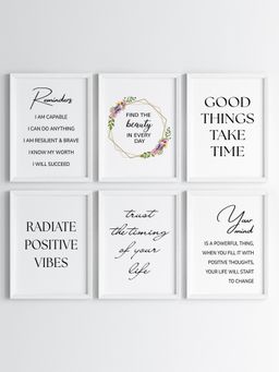 My Kids Wall - Positive Vibes & Reminders Wall Art (Set of 6)-White (32x23 cm)