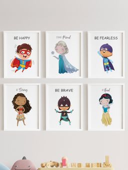 My Kids Wall - Motivational Princesses & Superheroes Wall Art (Framed)-White (32x23 cm)