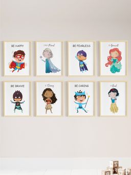 My Kids Wall - Motivational Princesses & Superheroes Wall Art (Framed)-Beige (32x23 cm)
