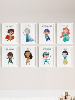 My Kids Wall - Motivational Princesses & Superheroes Wall Art (Framed)-White (32x23 cm)