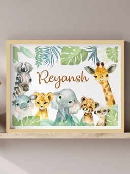 My Kids Wall - Baby Safari Animals Name Wall Art (Framed)-Beige