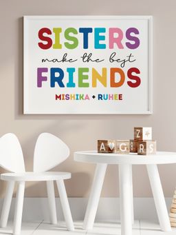 My Kids Wall - Sisters Make The Best Friends Wall Art (Framed)-White