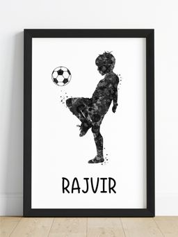 My Kids Wall - Football Player Boy Personalised Wall Art (Framed)-Black
