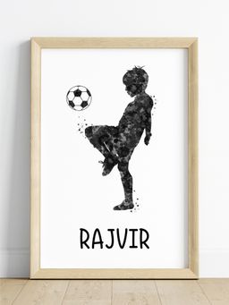 My Kids Wall - Football Player Boy Personalised Wall Art (Framed)-Beige