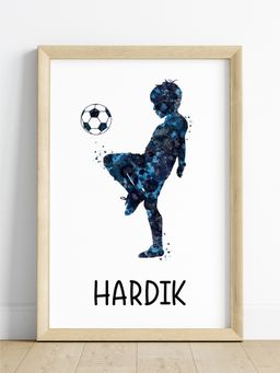 My Kids Wall - Football Player Boy Personalised Wall Art (Framed)-Beige