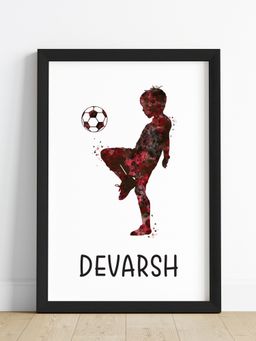 My Kids Wall - Football Player Boy Personalised Wall Art (Framed)-Black
