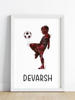 My Kids Wall - Football Player Boy Personalised Wall Art (Framed)-White