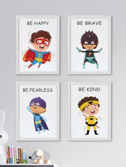 My Kids Wall - Motivational Superheroes Wall Art (Framed)-White (32x23 cm)