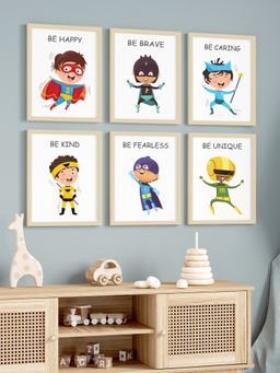 My Kids Wall - Motivational Superheroes Wall Art (Framed)-Beige (32x23 cm)