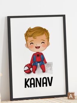 My Kids Wall - Little Superhero Personalised Wall Art (Framed)-Black