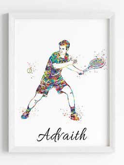 My Kids Wall - Tennis Player Personalised Wall Art (Framed)-White