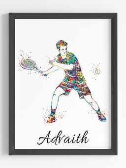 My Kids Wall - Tennis Player Personalised Wall Art (Framed)-Black
