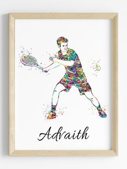 My Kids Wall - Tennis Player Personalised Wall Art (Framed)-Beige
