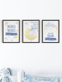 My Kids Wall - Twinkle Twinkle Little Star Wall Art (Framed Set of 3)-Black (32x23 cm)