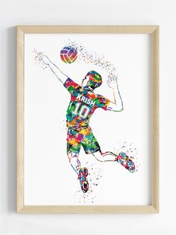My Kids Wall - Volleyball Player Personalised Wall Art (Framed)-Beige