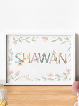 My Kids Wall - Watercolor Themed Name Personalised Wall Art (Framed)-White (46x64 cm)