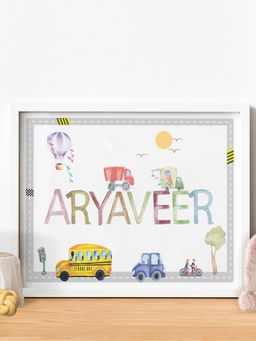 My Kids Wall - Watercolor Themed Name Personalised Wall Art (Framed)-White (46x64 cm)