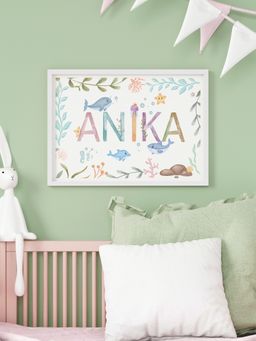 My Kids Wall - Watercolor Themed Name Personalised Wall Art (Framed)-White (46x64 cm)