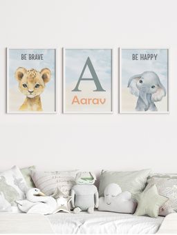 My Kids Wall - Watercolor Baby Animals Personalised Wall Art (Framed)-White (32x23 cm)