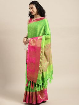 Vastranand - Green Woven Design Banarasi Saree with Unstitched Blouse