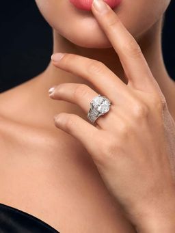 ADIVA - Women Silver Plated White American Diamond Adjustable Finger Ring