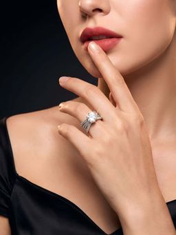 ADIVA - Women Silver Plated White American Diamond Open Adjustable Ring