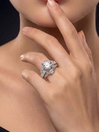 Women Silver Plated White American Diamond Adjustable Ring