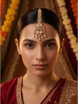Adwitiya - Women Gold Plated Peacock Design Stone Studded Maangtikka