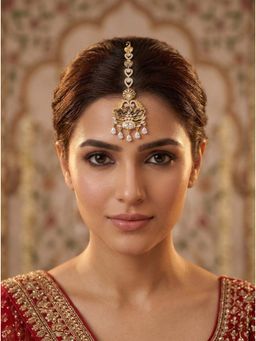 Adwitiya - Women Rose Gold Plated Square Stone Floral Maangtikka