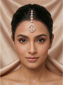 Adwitiya - Women Rose Gold Plated Teardrop Design Sleek Maangtikka