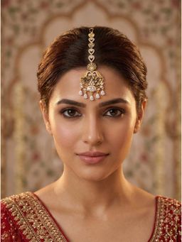 Adwitiya - Women Gold Plated Textured Floral Design Maangtikka