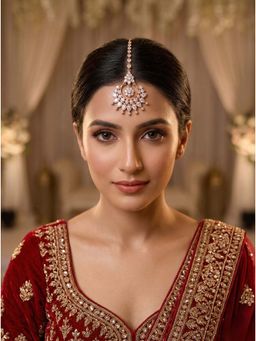 Adwitiya - Women Rose Gold Plated Chandbali Flower Design Maangtikka